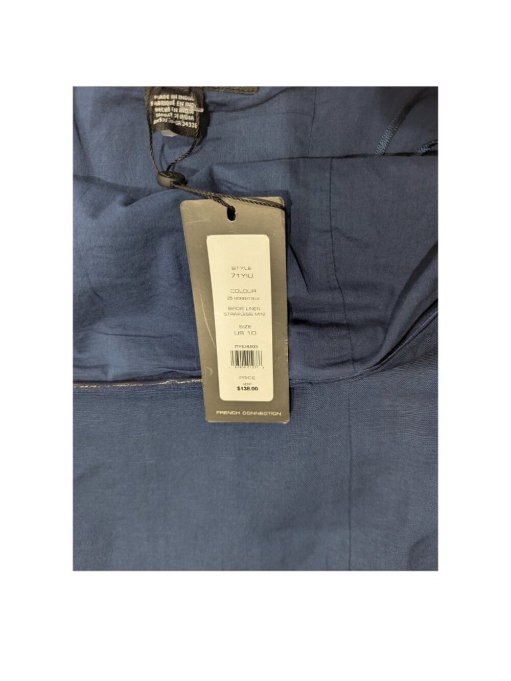 French Connection Strapless Linen Mini Dress Navy 10 NWT - Picture 11 of 13